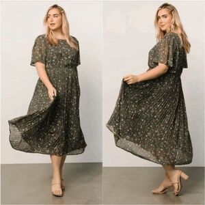 Baltic Born Belfast Pleated Midi Dress Womens 3XL Antique Jade Floral Print #h